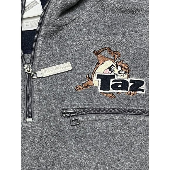 Vintage 1999 Warner Bros. Taz Tasmanian Devil Fleece 1/4 Zip Sweater Mens Medium - Picture 3 of 7
